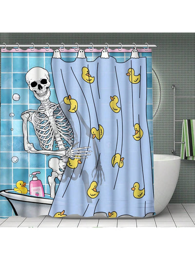 Spooky Skull Bathroom Shower Curtain Set for Halloween Decor