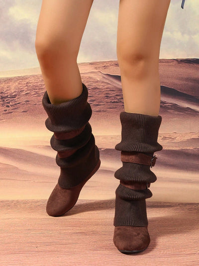 Asymmetrical Stripe Knitted Slouch Boots: Cozy and Chic Winter Essential for Women