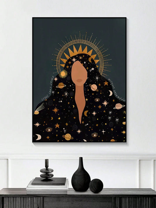 Bohemian Astrology Canvas Poster: Moon, Sun, Stars Wall Art