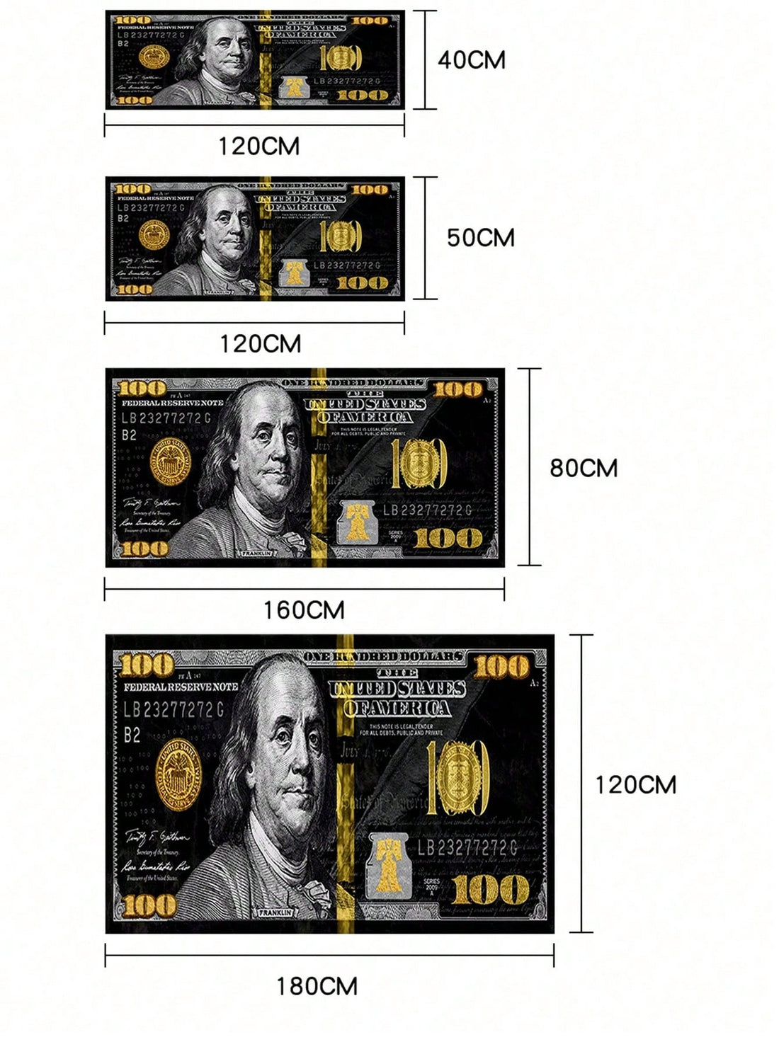 Enhance your home with our luxurious Luxe Golden Dollar Carpet. Its unique design featuring golden dollar signs brings a touch of elegance and luck. Made with high-quality materials, it adds a touch of wealth and sophistication to any room. Upgrade your living space with this fashionable piece.