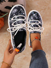 Skull Print Lace-Up Sneakers: Spooky Style for Halloween 2024