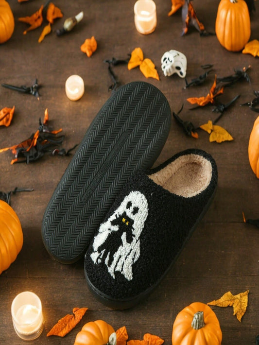 These Spooky Spectral Cat Couple Slippers are a must-have for any Halloween lover. Limited edition design features a cute and eerie cat couple on the front. Enjoy comfort and style while keeping your feet warm during the spooky season. Made with high-quality materials for long-lasting wear.