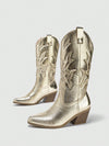 Chic Golden Suede Pointed Toe Chunky Heel Western Boots - Perfect for Fall & Winter