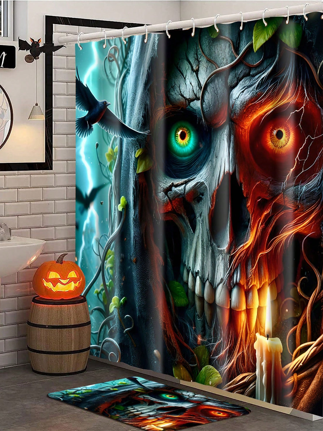 Upgrade your bathroom for the spooky season with our Spooky Shower Style curtain! Made with high-quality waterproof material and complete with hooks, this Halloween printed curtain will not only add a touch of spooky fun to your shower, but also keep it clean and dry. Get ready to transform your bathroom into a Halloween sanctuary!