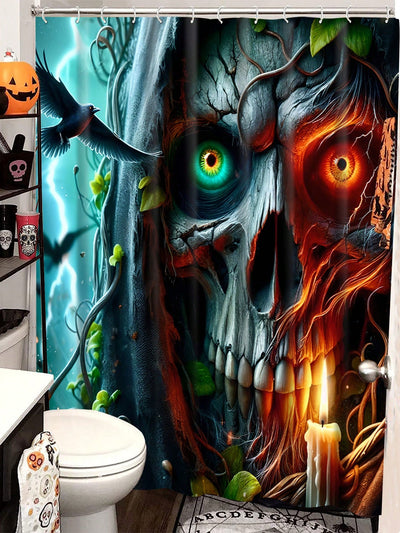 Spooky Shower Style: Halloween Printed Waterproof Bathroom Curtain with Hooks