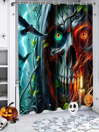 Spooky Shower Style: Halloween Printed Waterproof Bathroom Curtain with Hooks