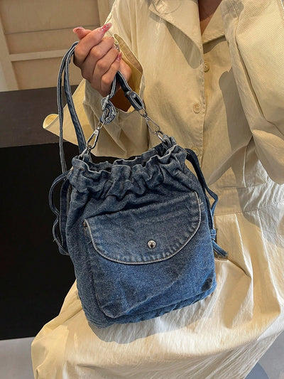 Vintage Blue Distressed Canvas Tote Bag - Stylish & Versatile Large Capacity Shoulder Bag for Everyday Use