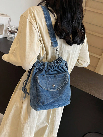 Vintage Blue Distressed Canvas Tote Bag - Stylish & Versatile Large Capacity Shoulder Bag for Everyday Use