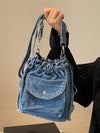 Vintage Blue Distressed Canvas Tote Bag - Stylish & Versatile Large Capacity Shoulder Bag for Everyday Use