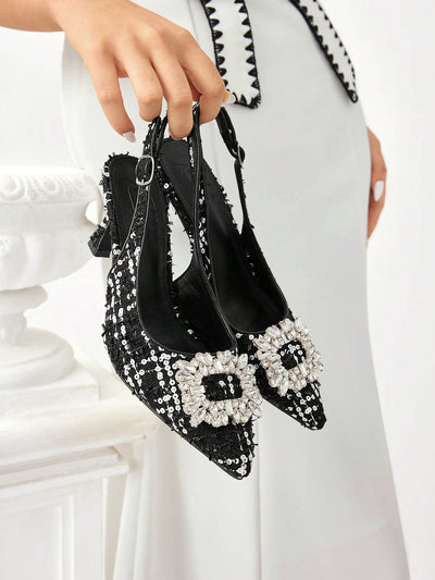 Halloween Stiletto Shoes: Black & White Fashionable Pointed-Toe Staple