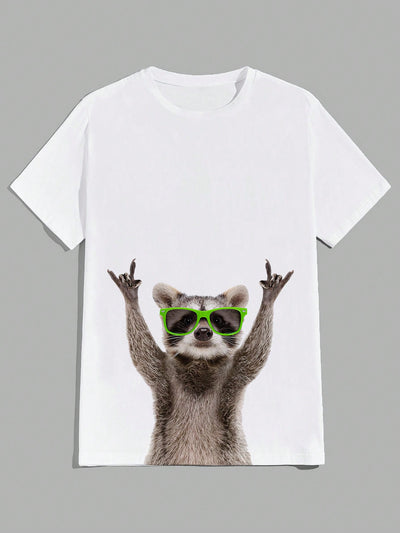 Retro Cool: Men's Summer Raccoon Print Short Sleeve T-Shirt