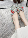 Green Garden Embroidered Slip-On Flats: Retro Pumps for Comfort and Style