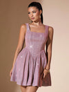 Sparkling Elegance: Women's Sleeveless Pleated Sequin Dress for All Seasons