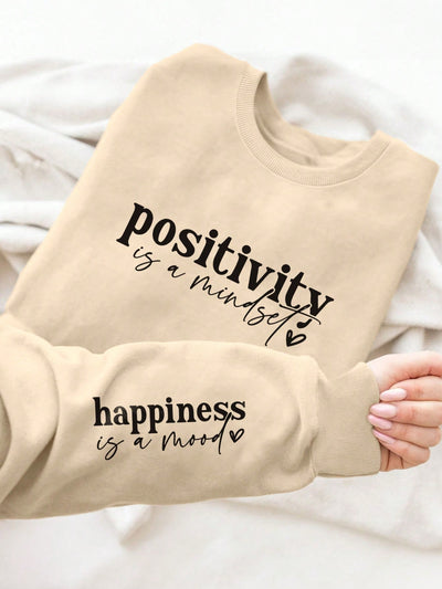 Cozy Letter Print Long Sleeve Sweatshirt - Perfect for Casual Fall & Winter Style