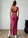 Chic and Elegant Solid Color Backless Split-Thigh Sleeveless Dress