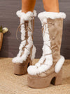 Y2K Punk Chic: Knee-High Plush Thick Boots for Trendsetting Women