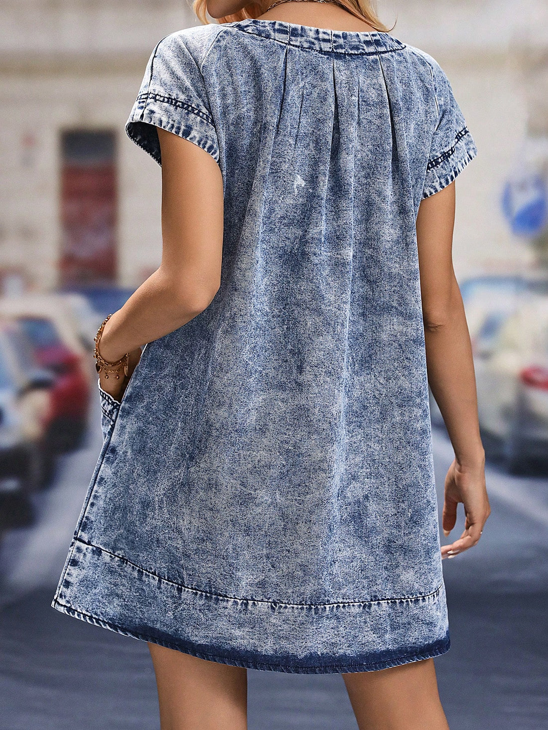 Be effortlessly stylish every day with our Plain and Simple Short Sleeve Denim Dress. This dress combines comfort and fashion for a hassle-free, chic look. No need to overthink your outfit - just slip on this versatile and easy-to-wear dress. Get ready to turn heads with your effortless style!