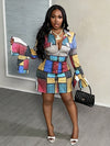 Colorful Chic: Women's Patchwork Button-Up Mini Dress