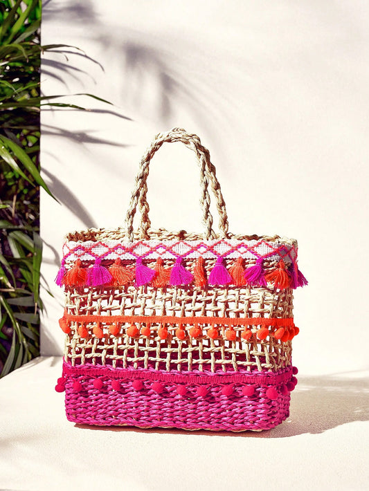 Radiate Boho Chic with the Women's Fringe Woven Handbag