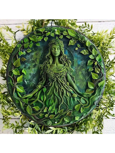 Vibrant Green 'Women & Earth' Round Wall Sign – Perfect Indoor/Outdoor Garden Décor