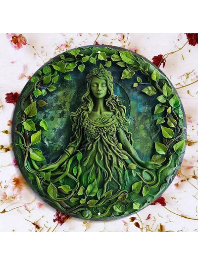 Vibrant Green 'Women & Earth' Round Wall Sign – Perfect Indoor/Outdoor Garden Décor