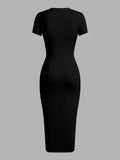 Close-up view of chic plus-size summer dress with california slogan - casual minimalist style for effortless fashion with summer styling for summer casual wear
