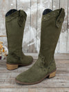 Chic Olive Green Studded Knee-High Western Cowboy Boots for Stylish Fall & Winter Looks