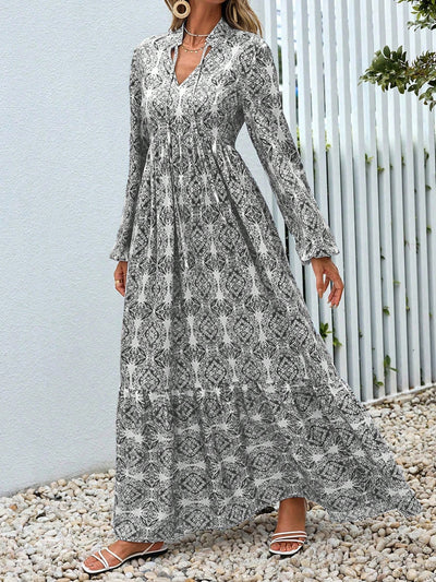 Effortless Elegance: Plus Size Casual Allover Print Lantern Sleeve Long Dress