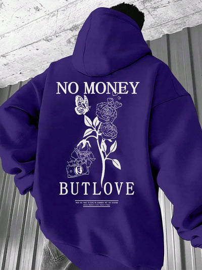 Floral Comfort: Men's Hooded Sweatshirt with Printed Slogan and Flowers