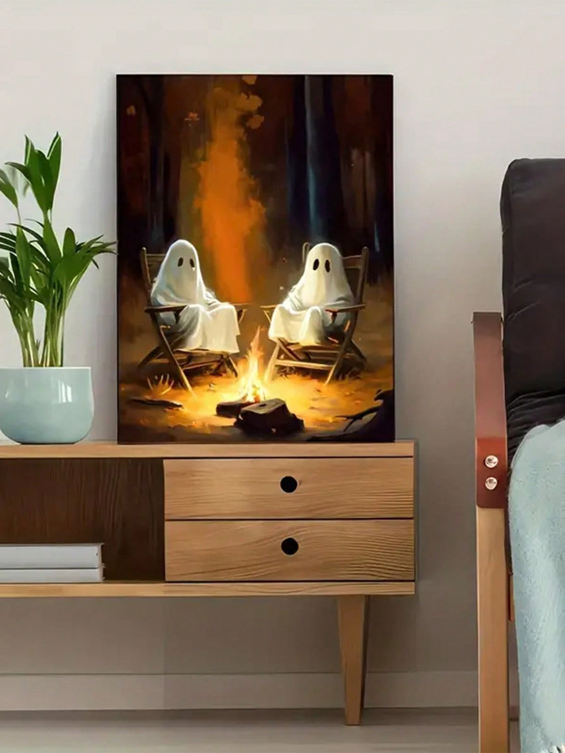 Bring the spooky season to your living room and bedroom with our Ghostly Forest Wall Art. This piece features a hauntingly beautiful forest scene, perfect for Halloween and adds a touch of spooky ambiance to any room. Made with high-quality materials, this decoration is sure to impress.