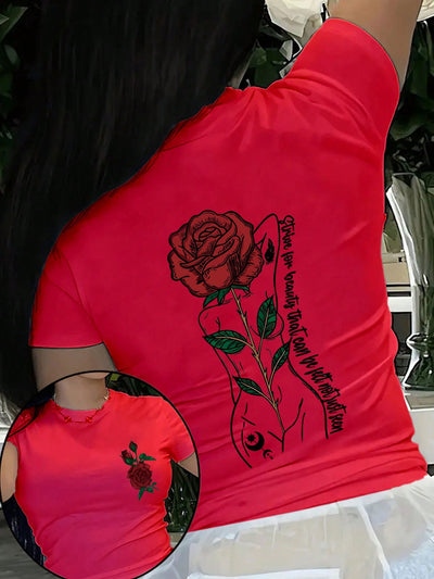 Chic & Casual: Women's Rose Letter Print Short Sleeve T-Shirt