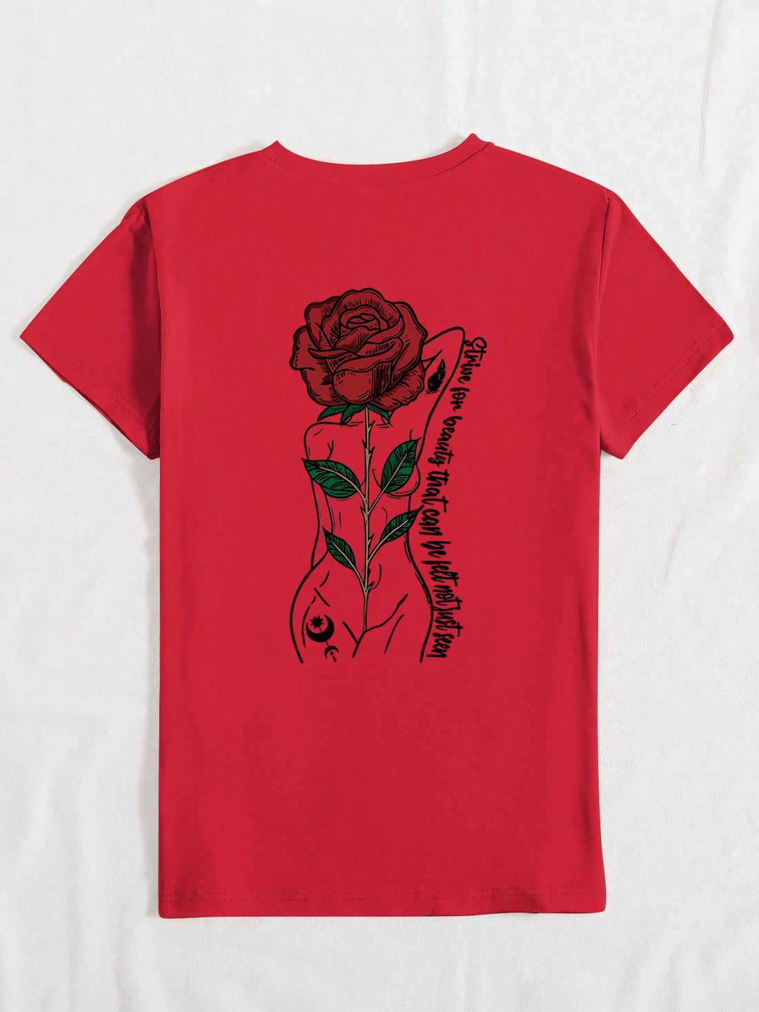 Stay effortlessly stylish with our Chic Rose Letter Print Short Sleeve T-Shirt. This tee boasts a trendy rose letter print that adds a touch of whimsy to any outfit. With its relaxed fit and short sleeves, it's perfect for casual and comfortable wear. Keep your style game on point and grab one now!