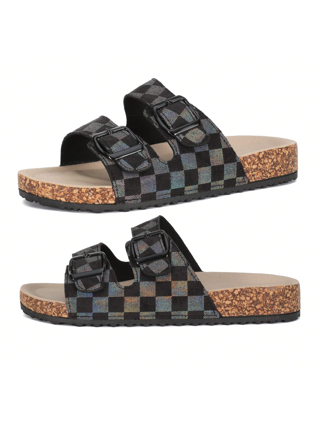Experience ultimate comfort and style with our Dreamy Checkered Flatform Slides. With a double buckle design, these slides provide a secure fit while the nature-cork footbed supports your feet. The checkered pattern adds a touch of playfulness to these versatile and comfortable slides.