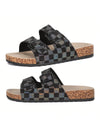 Dreamy Checkered Flatform Slides: Double Buckle Comfort with Nature-Cork Footbed