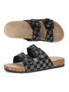 Dreamy Checkered Flatform Slides: Double Buckle Comfort with Nature-Cork Footbed