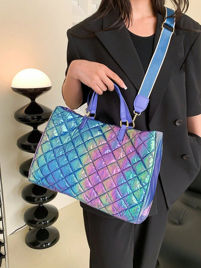 Shimmering Elegance: Holographic Quilted Top Handle Bag