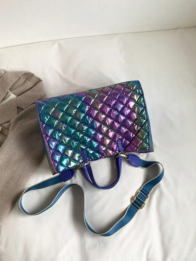 Shimmering Elegance: Holographic Quilted Top Handle Bag