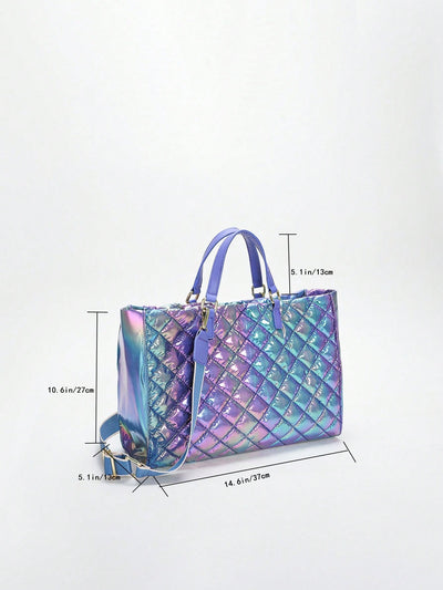 Shimmering Elegance: Holographic Quilted Top Handle Bag