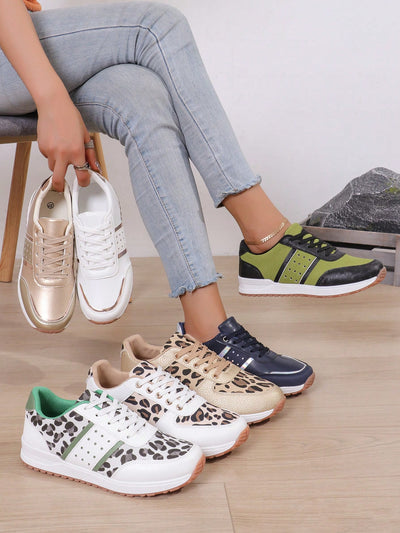 Leopard Print Lace-Up Sneakers: Stylish Comfort for Casual and Commuting