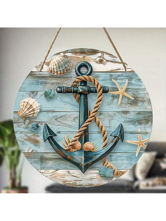 Coastal Charm: 8-Inch Sailing Anchor Wooden Wreath Plaque for Beach-Inspired Decor