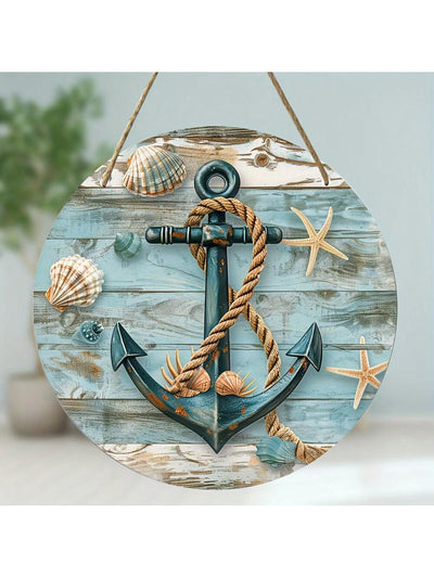 Coastal Charm: 8-Inch Sailing Anchor Wooden Wreath Plaque for Beach-Inspired Decor