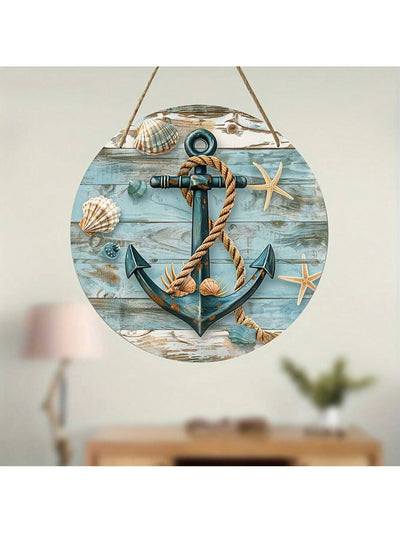 Coastal Charm: 8-Inch Sailing Anchor Wooden Wreath Plaque for Beach-Inspired Decor