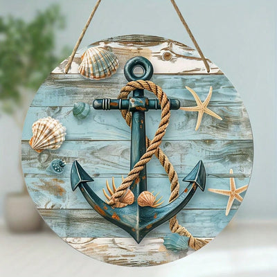 Coastal Charm: 8-Inch Sailing Anchor Wooden Wreath Plaque for Beach-Inspired Decor