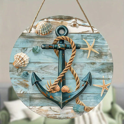 Coastal Charm: 8-Inch Sailing Anchor Wooden Wreath Plaque for Beach-Inspired Decor