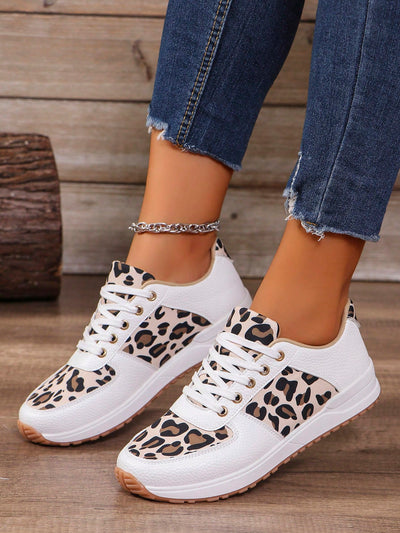 Leopard Print Lace-Up Sneakers: Stylish Comfort for Casual and Commuting