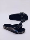 Black Bow Knot Diamond Studded Slide Sandals: Trendy Flats for Beach Vacation