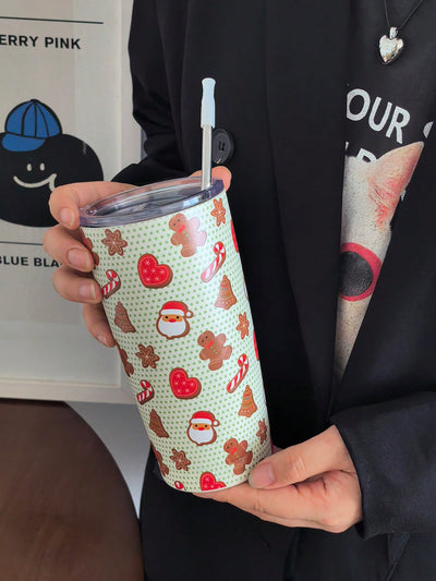 Polka Dot Christmas Insulated Tumbler: Santa Claus & Gingerbread Man Holiday Gift