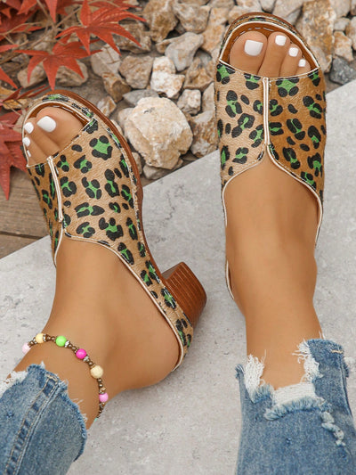 Plus Size Summer Fashion Leopard Heel Sandals: Slip into Style and Comfort all Day