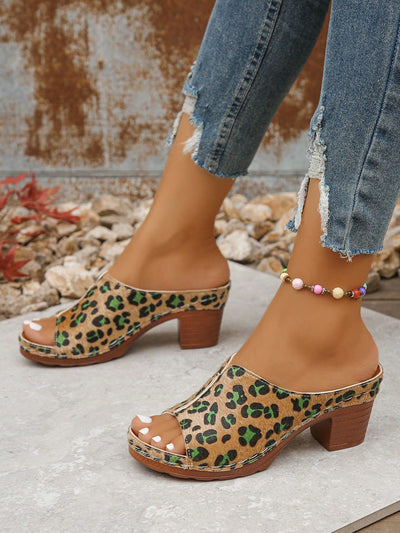 Plus Size Summer Fashion Leopard Heel Sandals: Slip into Style and Comfort all Day