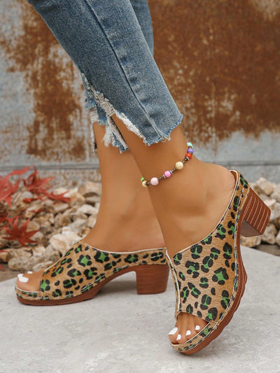 Plus Size Summer Fashion Leopard Heel Sandals: Slip into Style and Comfort all Day